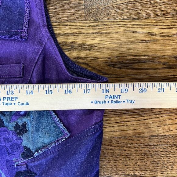 VTG Diane Gilman Denim Purple Vest Womens M Floral Boho Patchwork Button - Picture 6 of 6